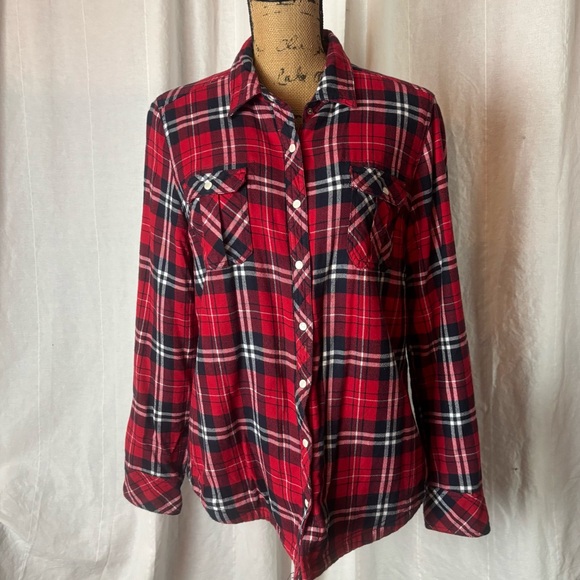 Lot 2 BC Clothing Fleece Lined Flannel Shirt Shackets Sz L Red Blue Plaid Snap - Picture 1 of 9
